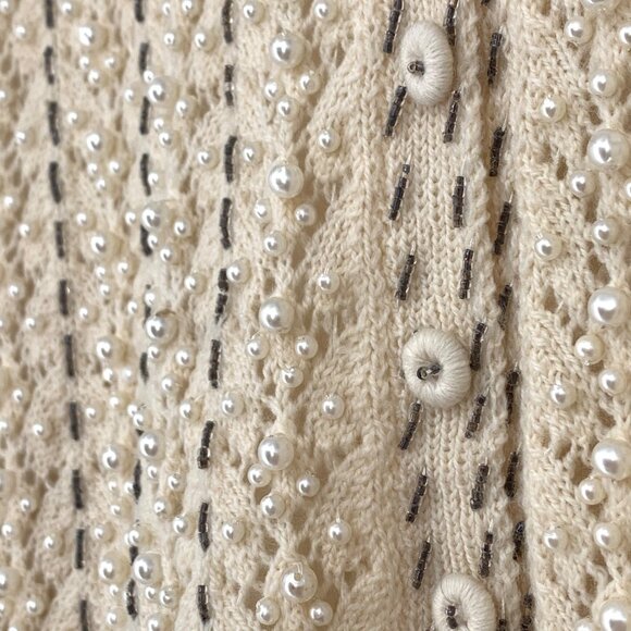Vtg Doreen Hand Knit Cardigan Sweater Ivory Seed Bead Pearl Lined EU 40/ US 8-10 - Picture 4 of 13